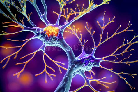 Illustrazione di neuroni cerebrali con placche amiloidi