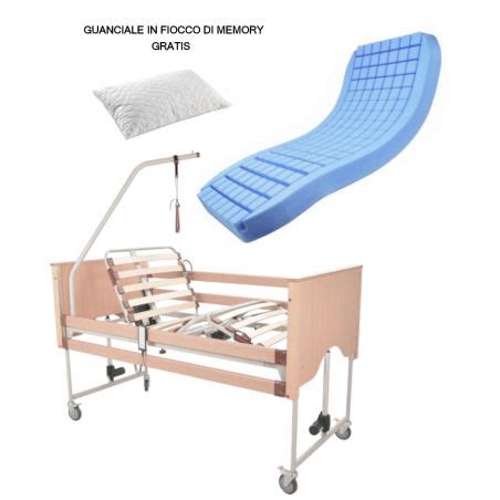 Immagine che mostra vari accessori per letti ortopedici, come sponde, triangolo alza persone e materasso antidecubito