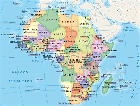 Mappa dell'Africa con l'Italia evidenziata