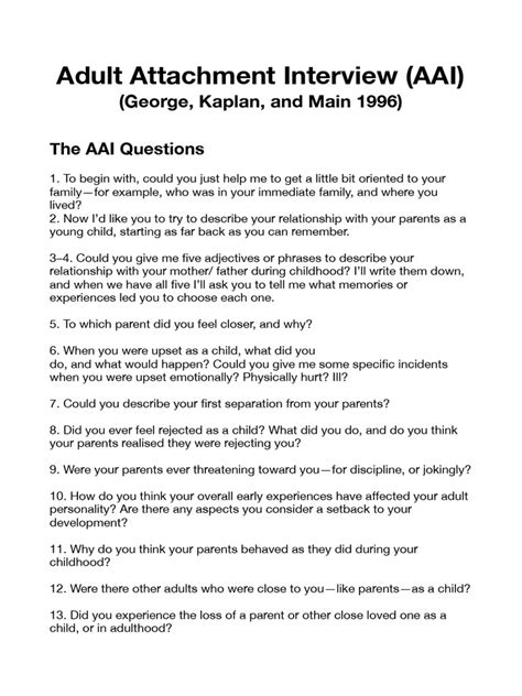 Adult Attachment Interview diagram