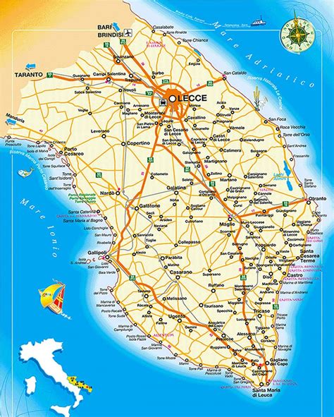 Mappa del Salento con evidenziate le località delle case di riposo menzionate