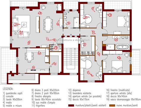 Mappa di una casa con indicazione delle porte e corridoi