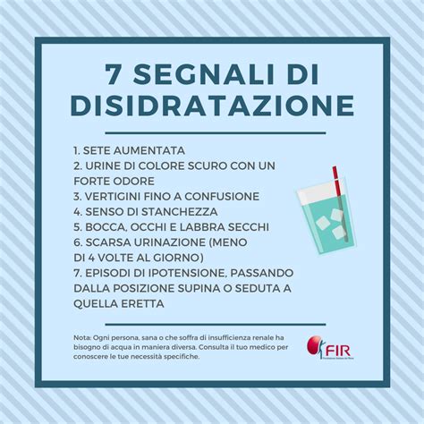 Infografica: Segnali di disidratazione nell'anziano