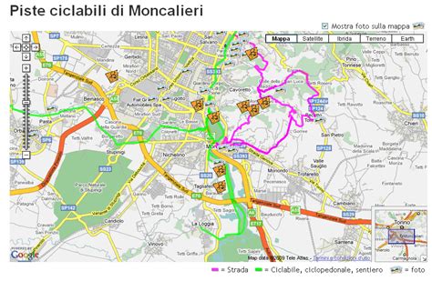 Mappa che mostra la posizione di Moncalieri rispetto a Torino e al Colle della Maddalena