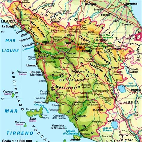 Mappa della Toscana con evidenziata la zona di Viareggio e provincia di Pisa