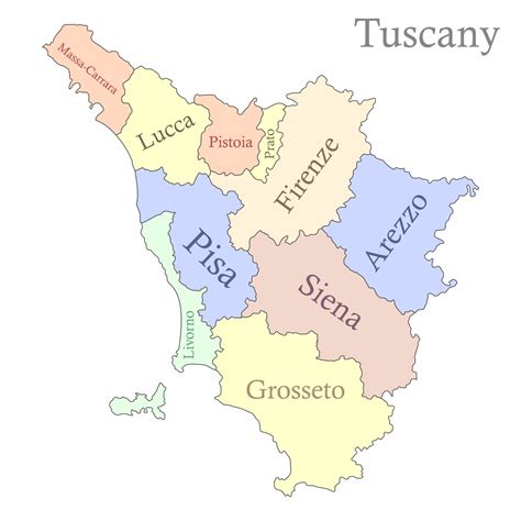 Mappa della Toscana con evidenziate le province di Pistoia e Prato