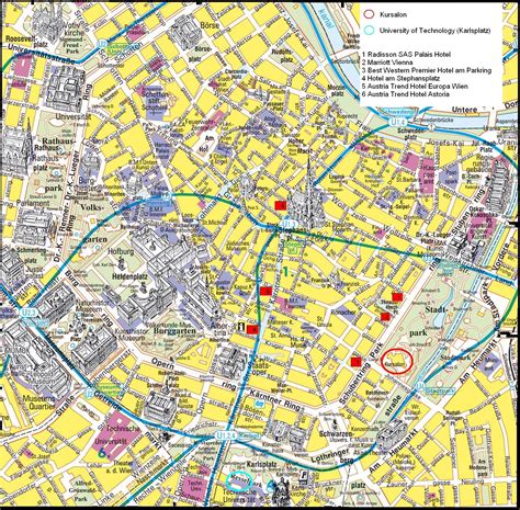 Mappa stilizzata del centro di Vienna che evidenzia la posizione dell'Hotel Pension Alla Lenz rispetto alle principali attrazioni.