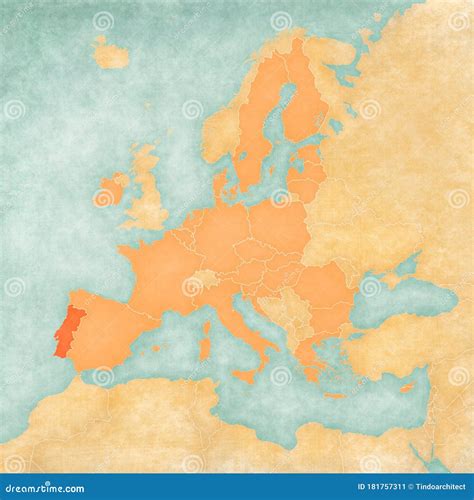 Mappa dell'Europa con evidenziato il Portogallo