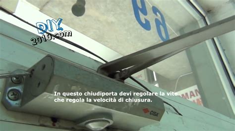 Diagramma che illustra le diverse componenti di un chiudiporta automatico e le loro funzioni