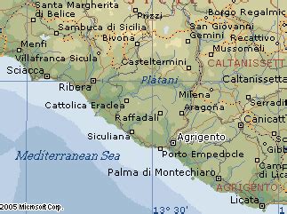 Mappa della provincia di Agrigento con evidenziate le aree agricole