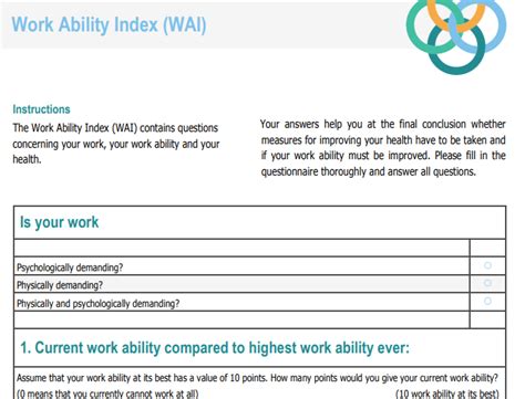 Componenti del Work Ability Index (WAI)