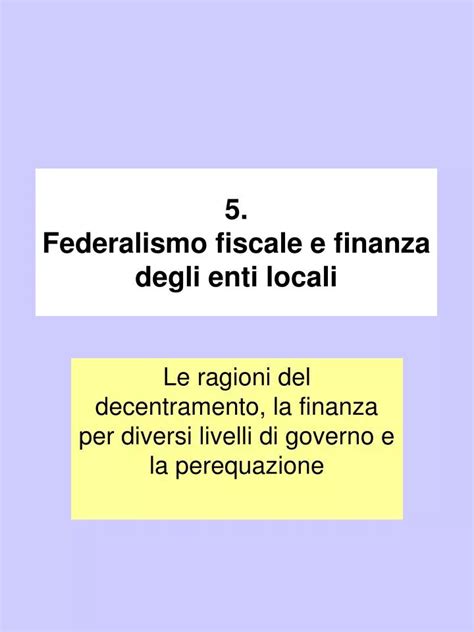 Federalismo fiscale e enti locali